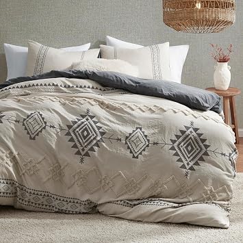 Oli Anderson Boho Queen Duvet Cover Set, Beige & Gray, 3 Pieces