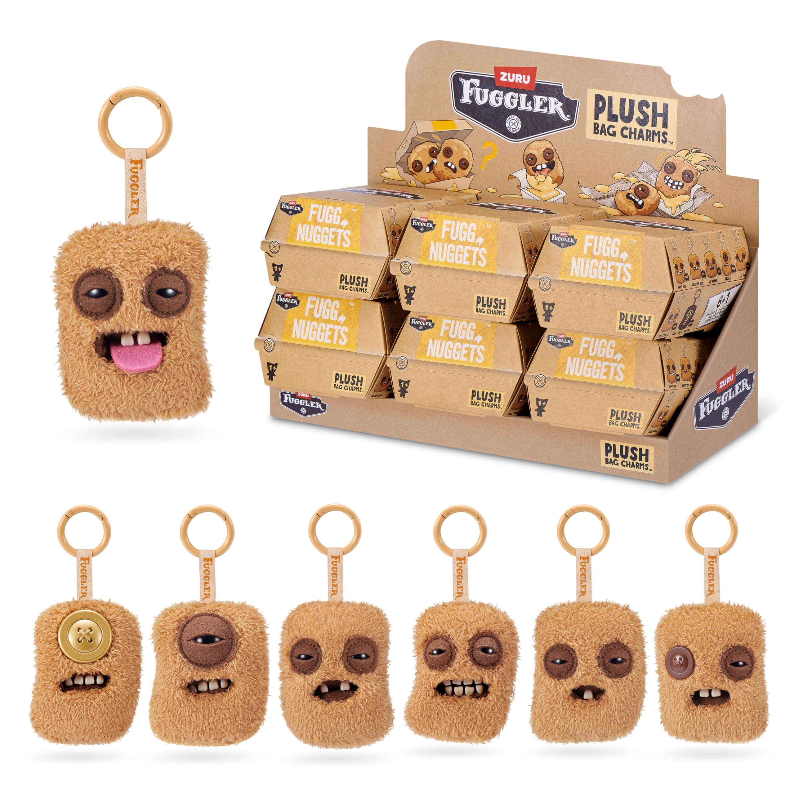 Fuggler Fugg Nuggets 3.5 Inch Plush Keyring Collectible (6 PACK) by ZURU Featuring Funny Ugly Monster Designs with Human‑Like Teeth, Wild Expressions, Durable Clip, and Portable Chaotic Personality