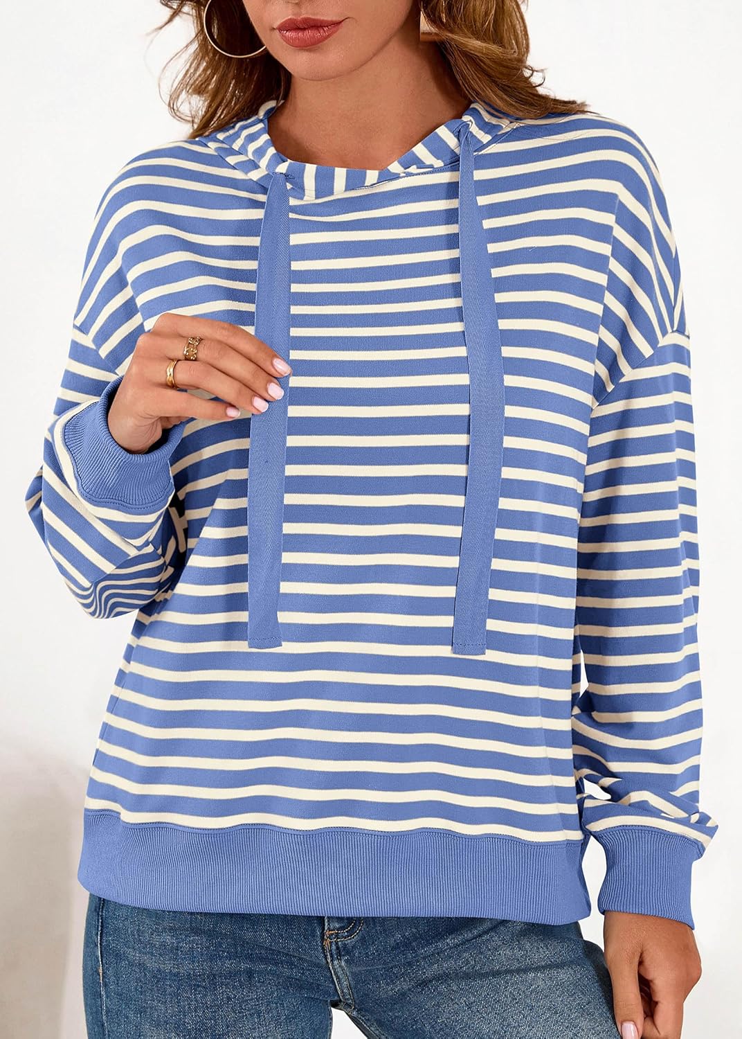 KIRUNDO Sweatshirt For Women Casual Loose Striped Long Sleeve Drawstring Hoodie Pullover Hooded Tops Fashion Clothing - Image 3