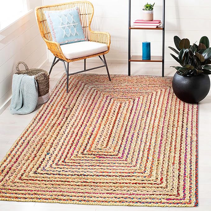 Amazon.com: THRILRUG 4'x6'Boho Natural Braided Jute & Cotton Area Rug