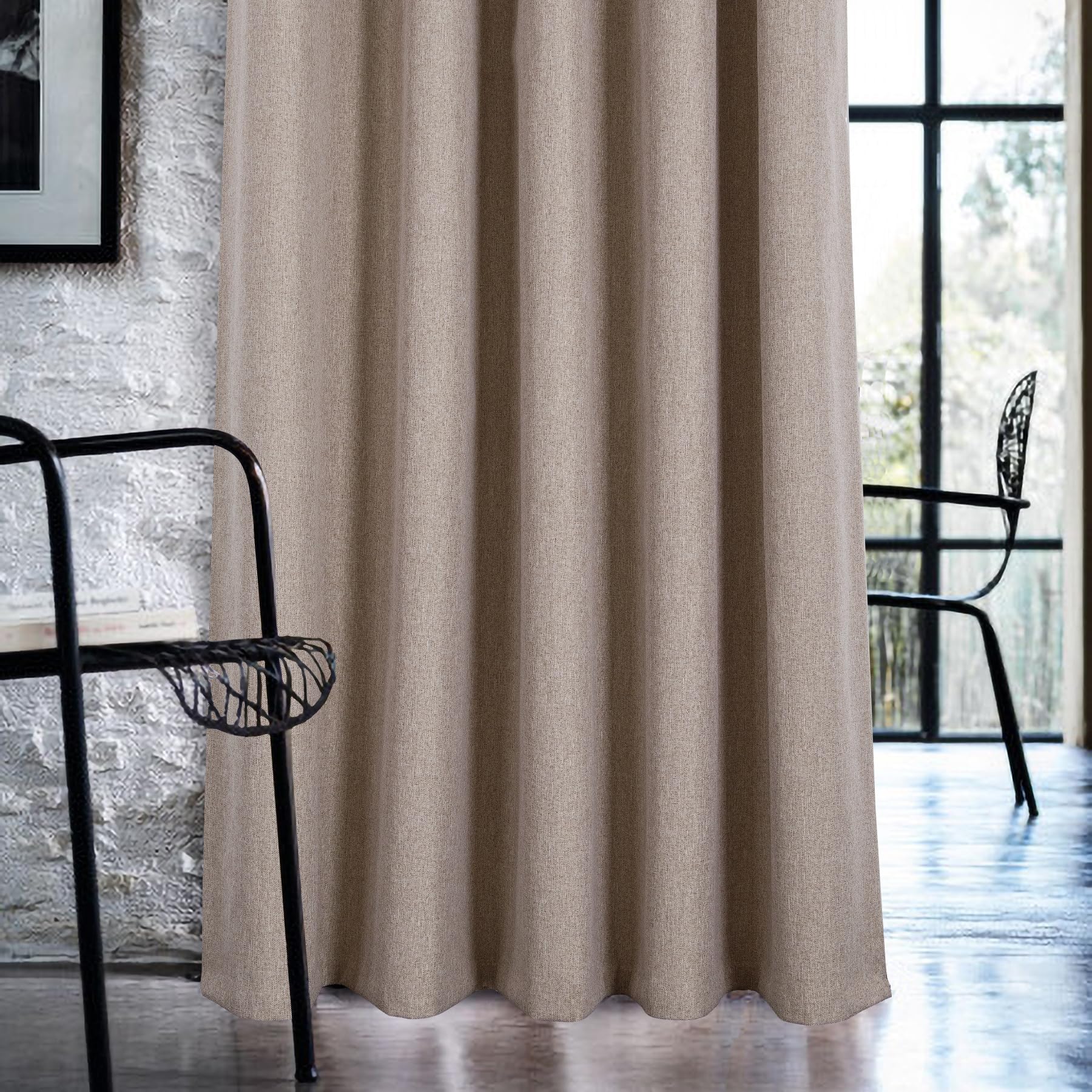 always4u Paire de rideaux 100 % occultants à isolation thermique avec œillets, aspect lin, pour chambre à coucher, décoration d'intérieur, beige, 117 x 137 cm