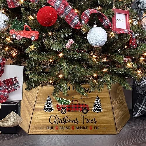 Miniatura 3 de Collar trapezoidal de madera artificial para árbol de Navidad, anillo de árbol de Navidad, collares de árbol de Navidad para árboles artificiales,