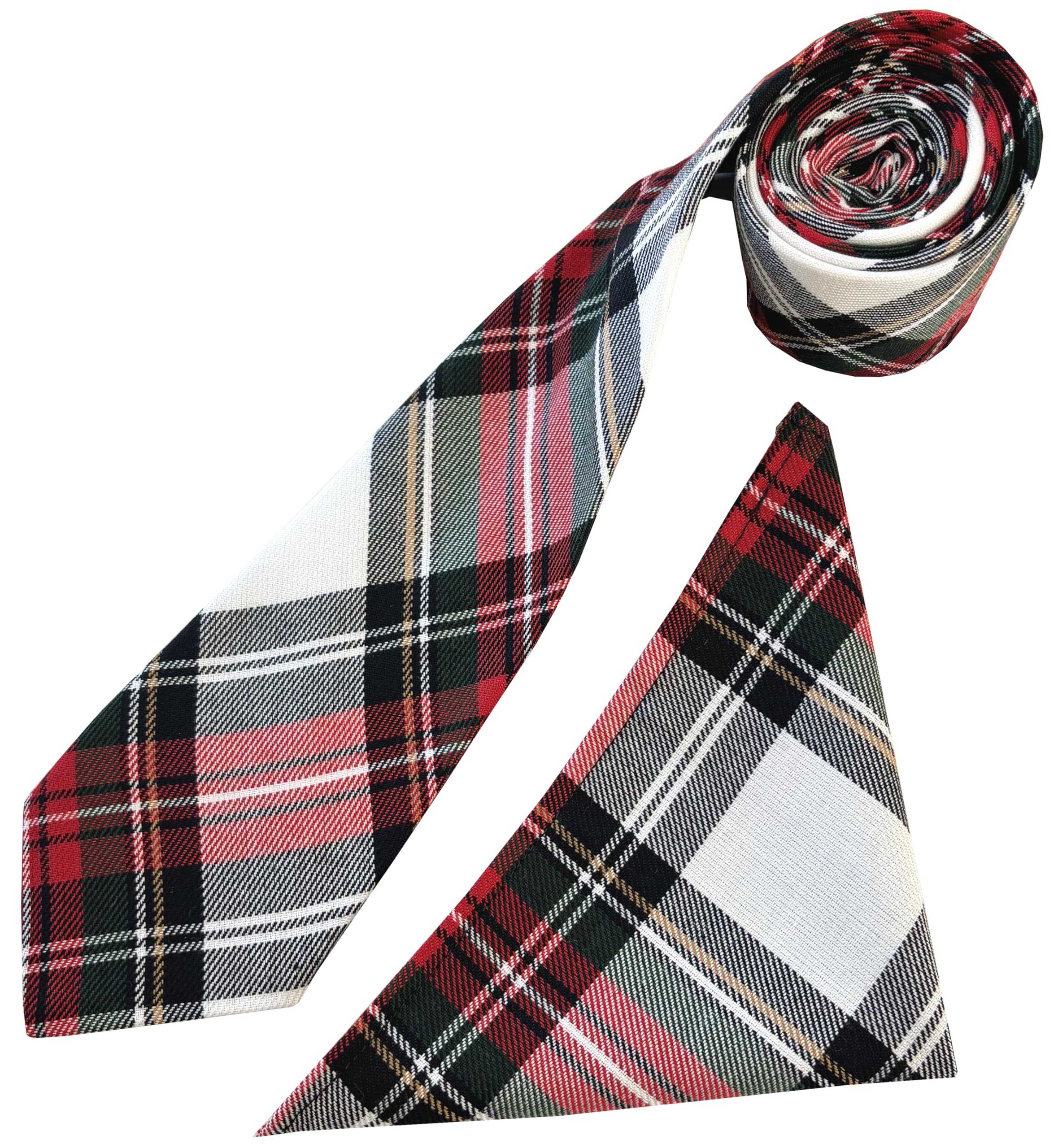 Great British Tie Club Men's Red, White, Green, Yellow, Black Dress Stewart Red, White & Green Tartan Neck Tie & Hanky Set