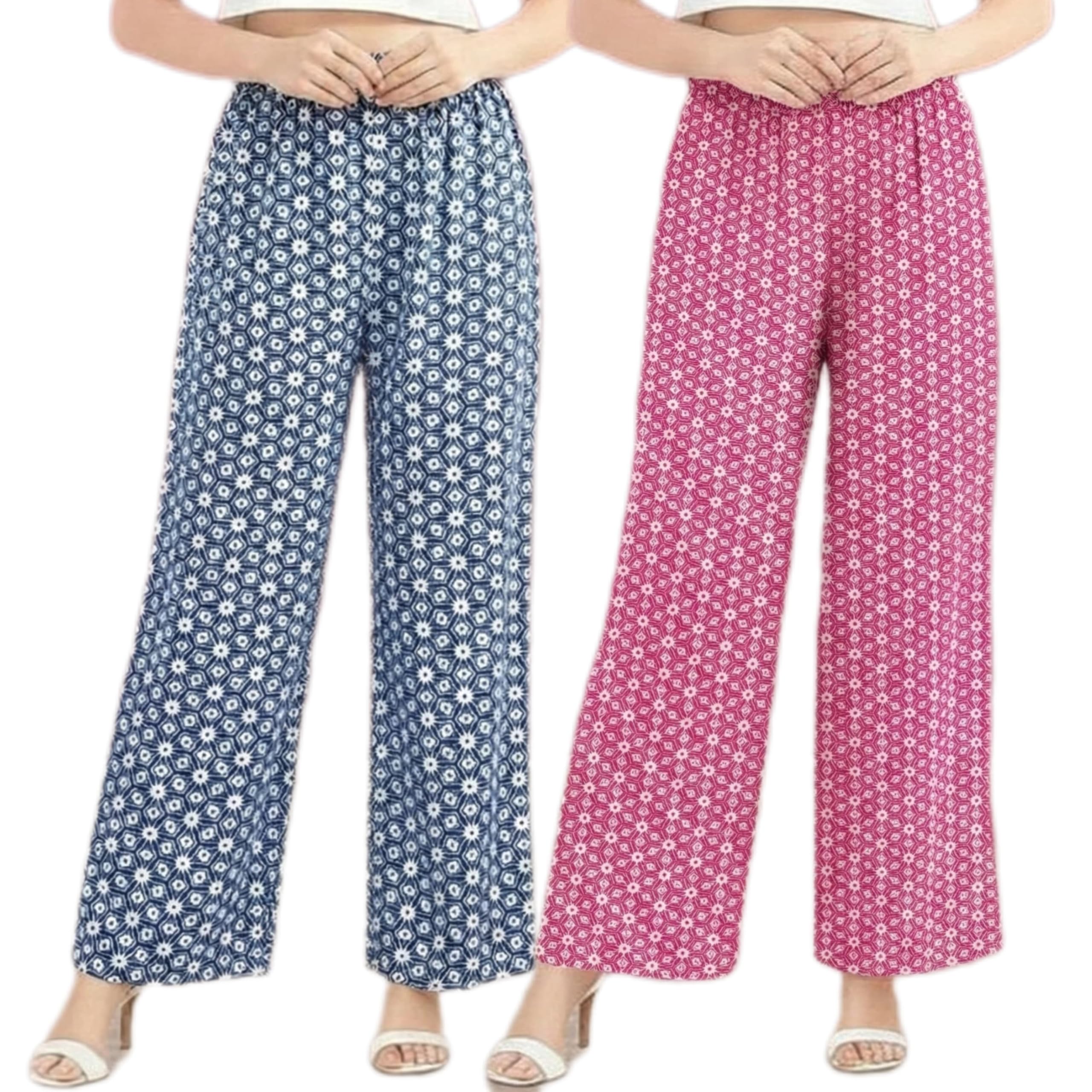 Set of 2 Stylish Women and Girl's Soft Printed Regular Palazzo Pants Combo Pack Trouser-image-1