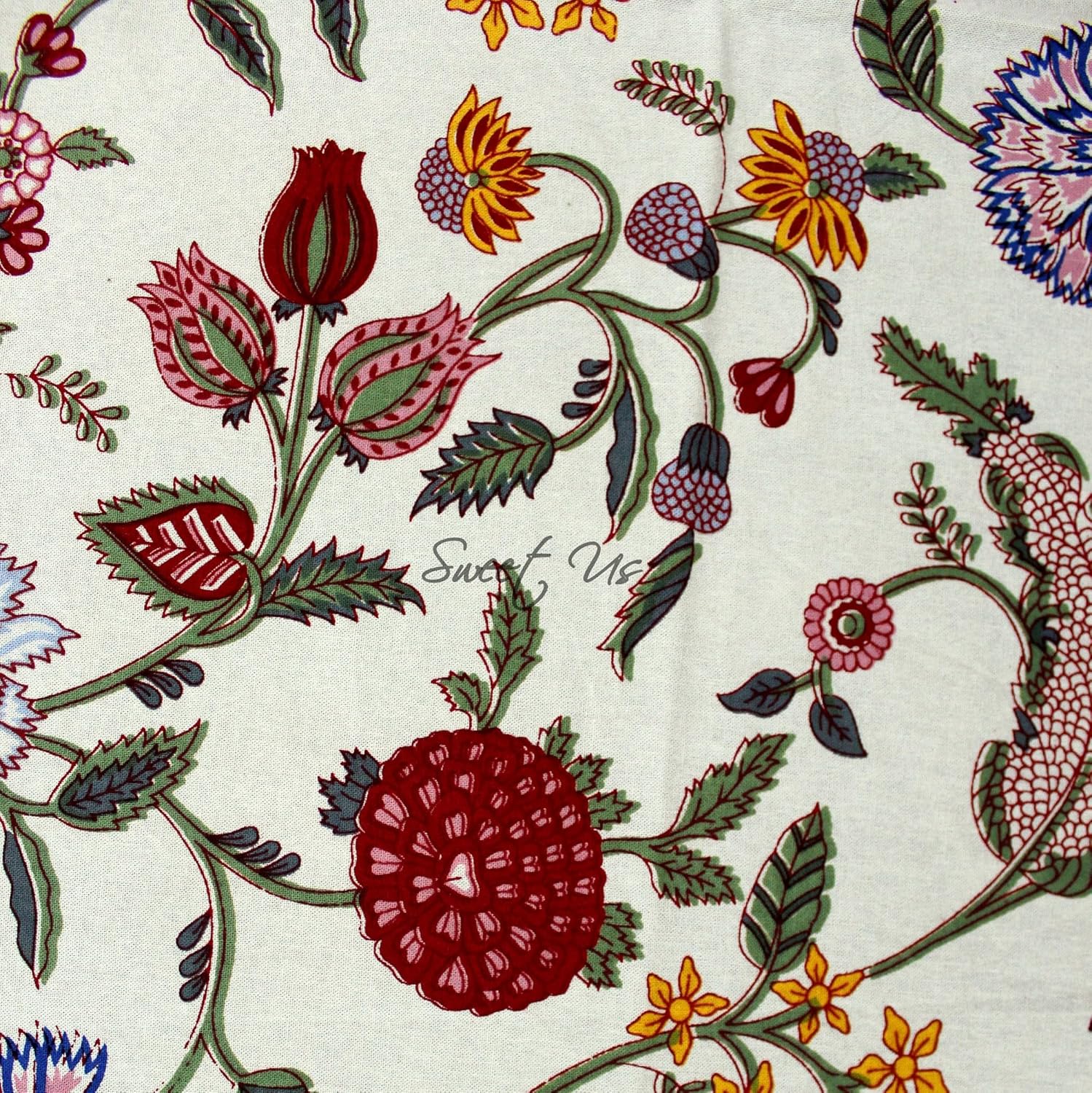 Sweet Us Vineyard Harmony Floral Cotton Tablecloth and One Plain Napkin, Floral Kitchen Dining Table Cloth, Table Cover for Indoor and Outdoors, Eclectic, 60 x 90 in