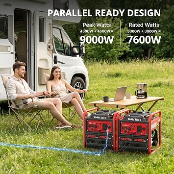 AMERISUN Open Frame Gas Inverter Generator 4500W,CO Sensor,Parallel Ready