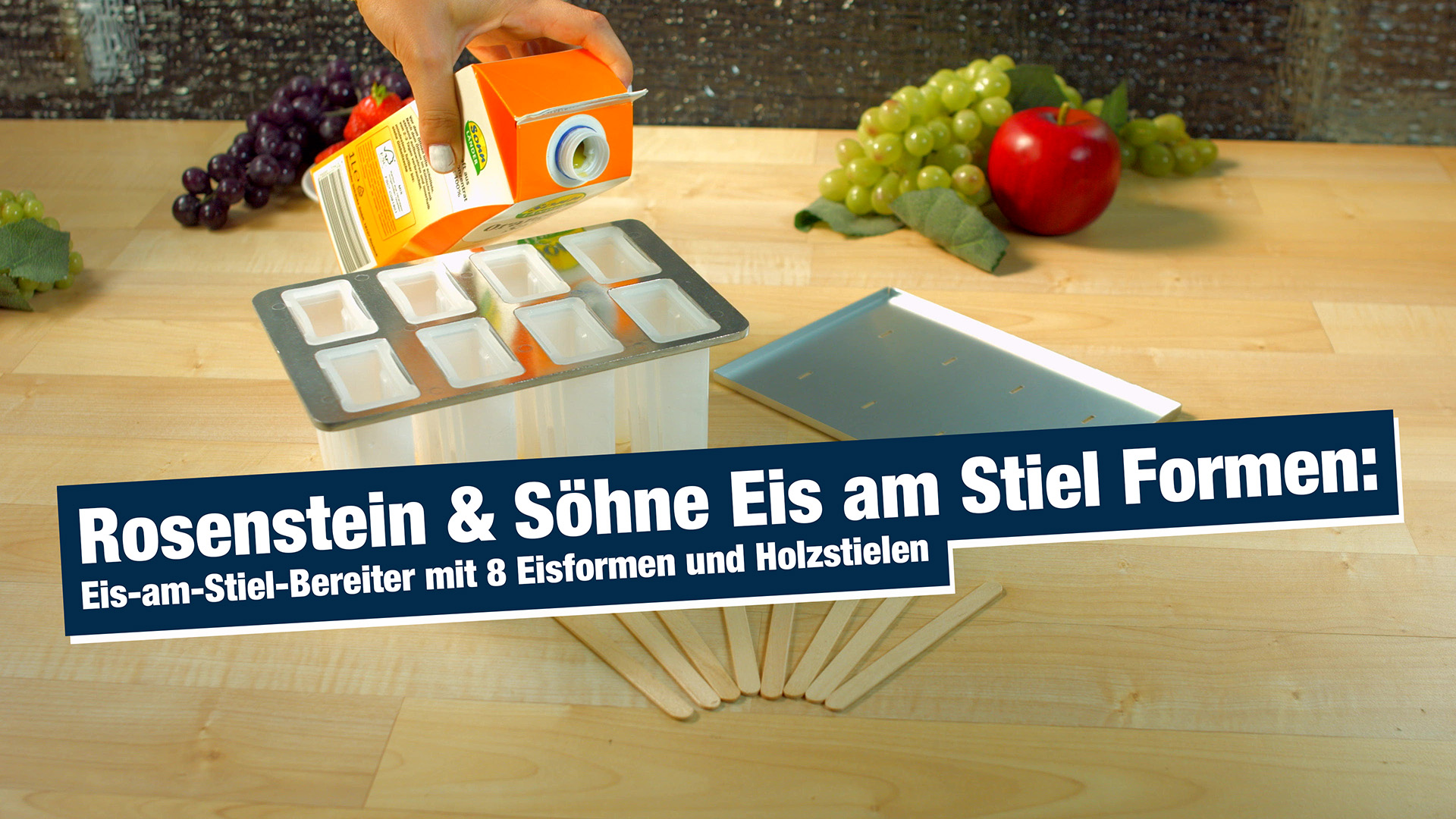 Rosenstein & Söhne Eis am Stiel Formen: Eis-am-Stiel-Bereiter mit 8 Eisformen und Holzstielen (Förmchen, Behälter, Stil) Küche, Haushalt & Wohnen