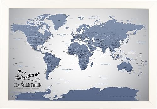 Vista 67 de Canvas - Personalized Blue Ice World Push Pin Travel Map with Black Frame 1. Cartel de lona enrollada
