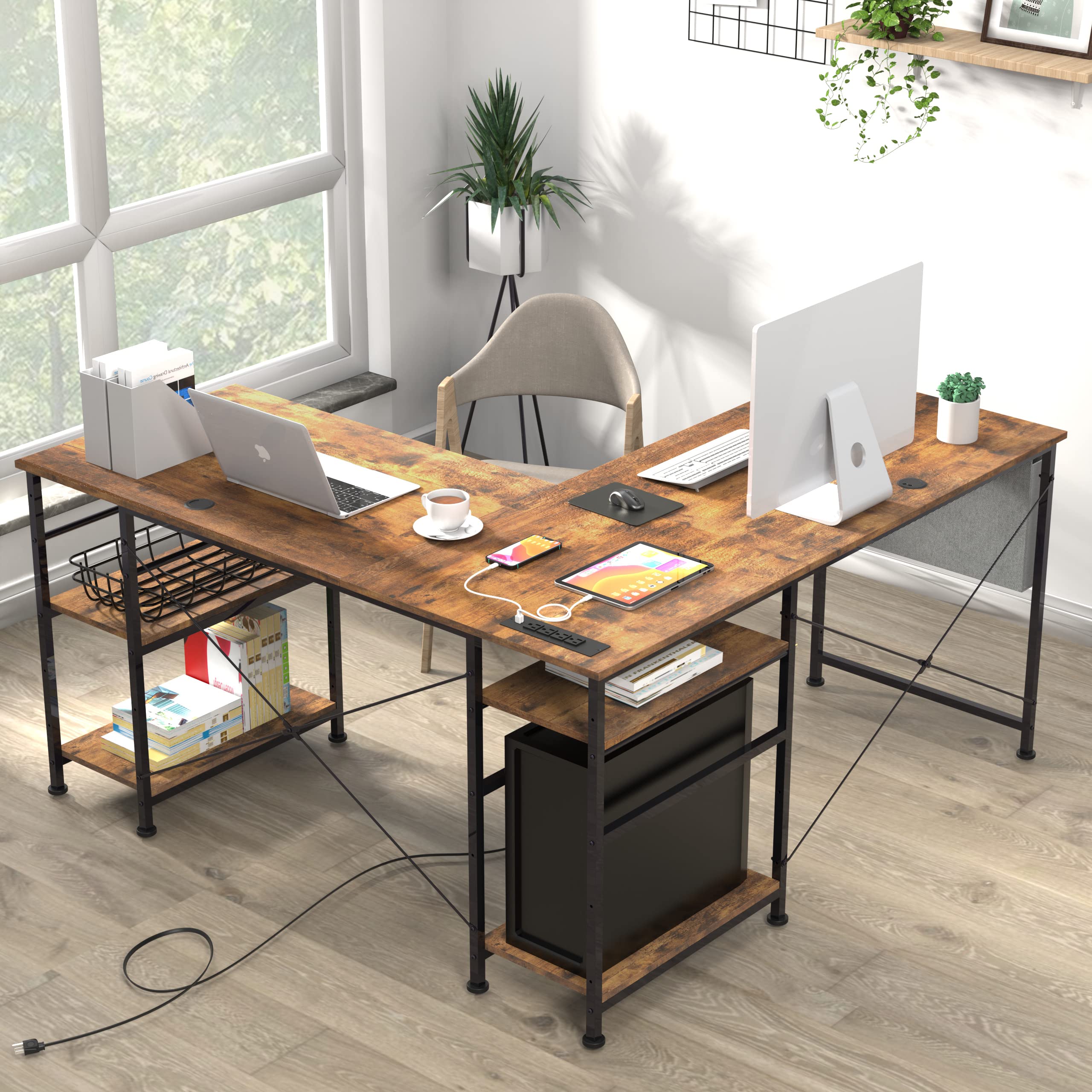 Buy Tbfit L Shaped Desk Corner Desk,95 Inch Reversible Home Office Desk