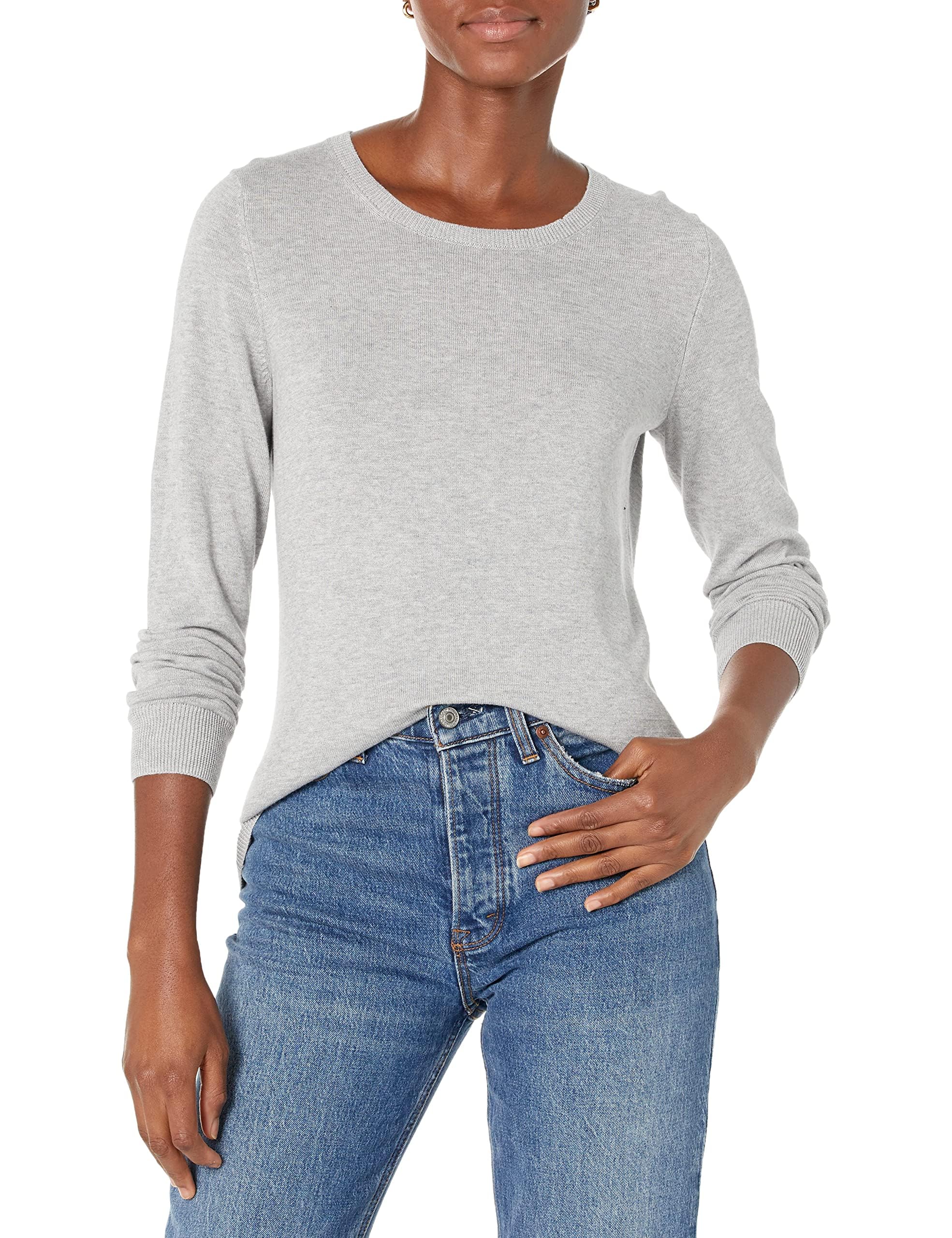 Amazon Essentials Damen Leichter, Langärmeliger Pullover Mit Rundhalsausschnitt (Erhältlich in Übergröße), Hellgrau Meliert, XL Große Größen