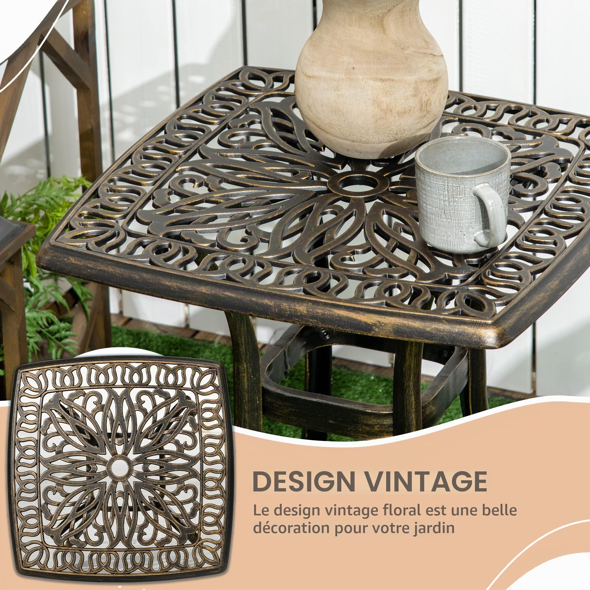 Outsunny Table de Jardin en Aluminium moulé, 54x54 cm Teinte Bronze