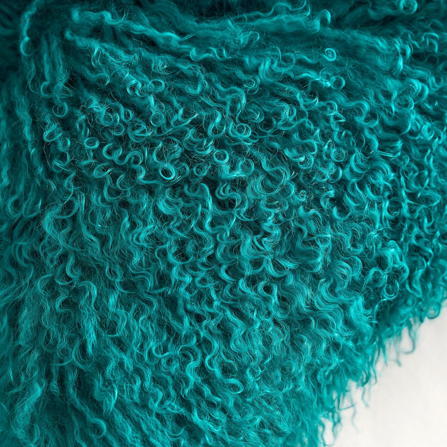 Genuine Mongolian Lamb Fur Pillow Cover – 12"x20" Rectangular Cushion Case – Soft Curly Wool Decorative Accent for Sofa, Bed, or Chair(Teal)