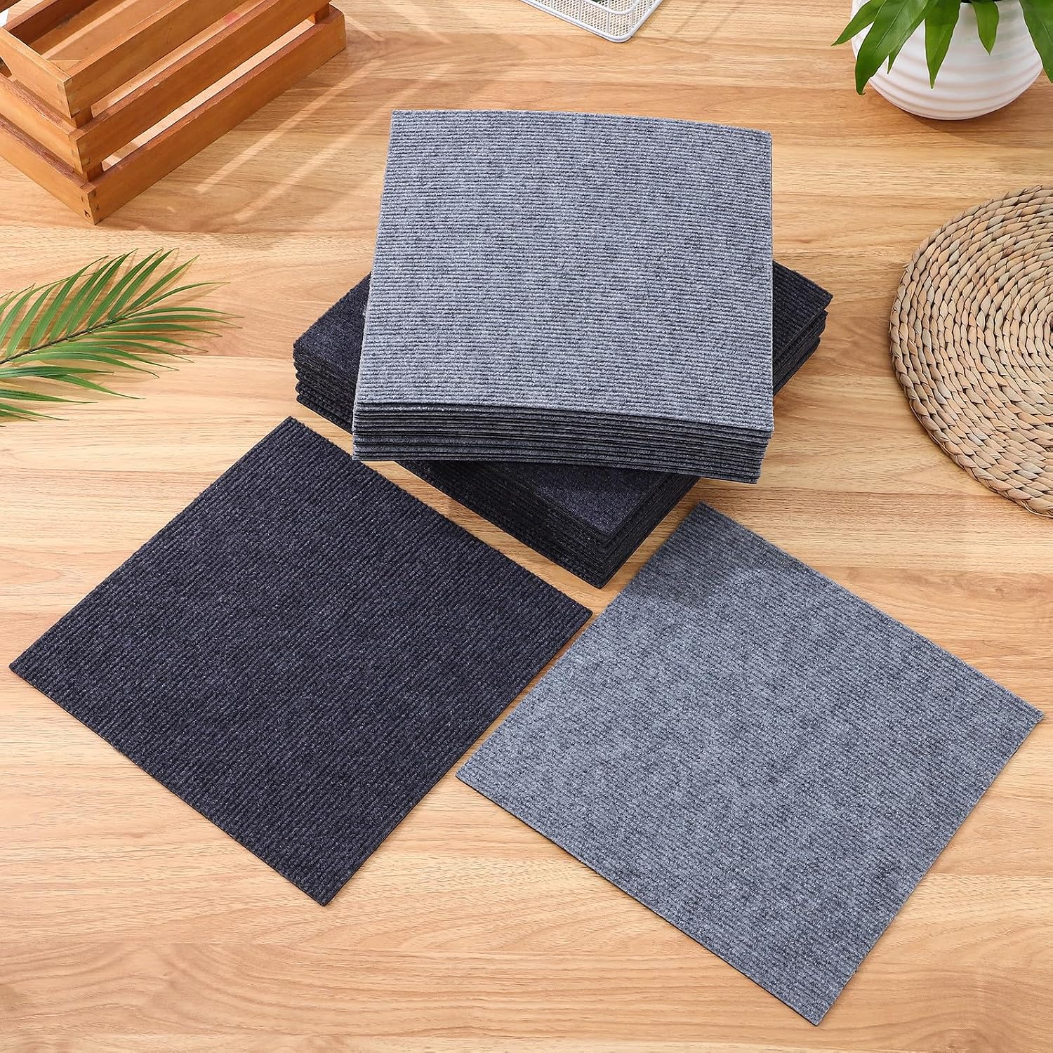 30pcs Peel and Stick Carpet Tiles Self Adhesive Polyester Rug Tiles for Floor Non Slip Sturdy Design Multi Functional Application for Office and Shopping Mall