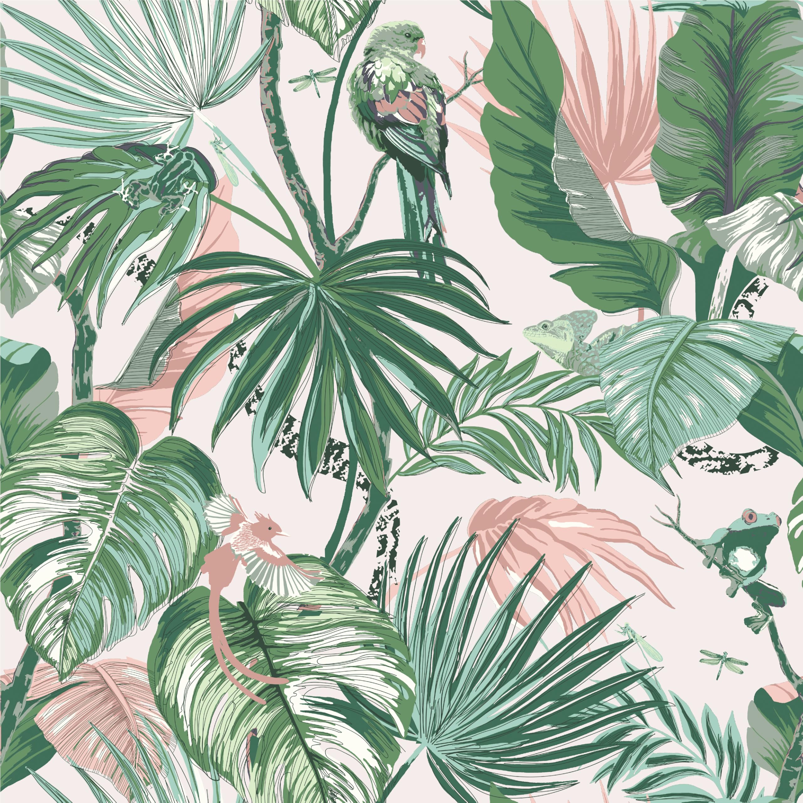 furn. Amazonia Rainforest Copripiumino – Reversibile Stampa Giungla Tropicale con Animali e Motivi Botanici (Verde Giada – King UK Standard – 230x220cm)