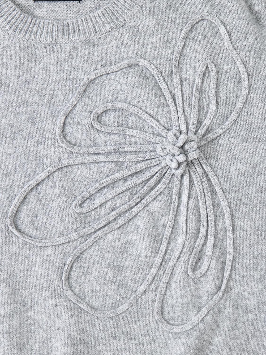 Women's 3D Floral Sweater Crew Neck Long Sleeve Dressy Casual Knit Pullover Tops - Image 5