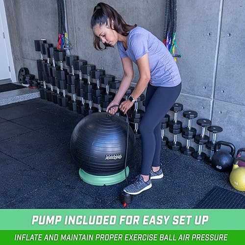 Miniatura 5 de GoSports Hub 360 Base de pelota de yoga, soporte universal de estabilidad para pelotas de fitness, carbón, verde o azul