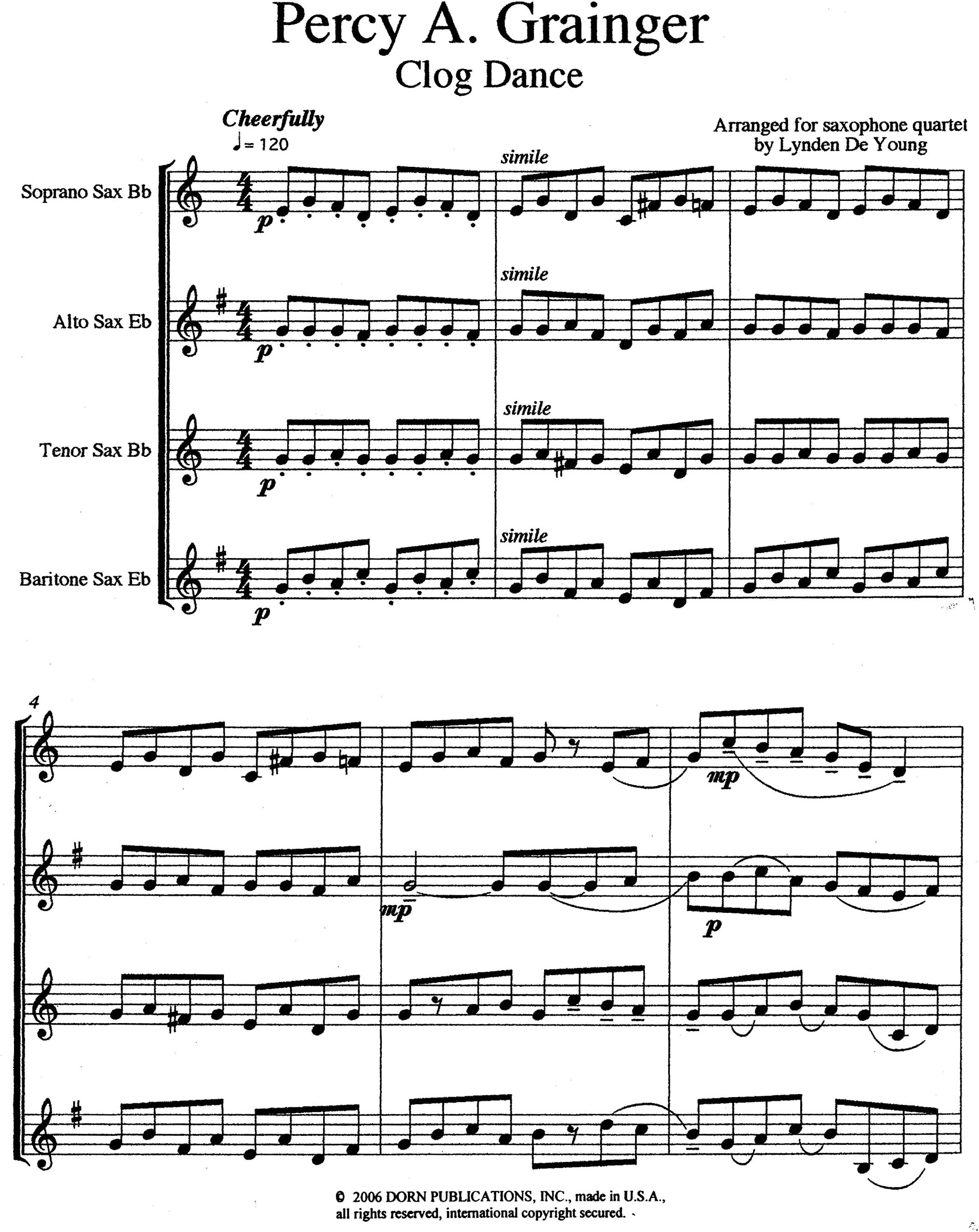 Clog Dance for Saxophone Quartet by Percy Grainger