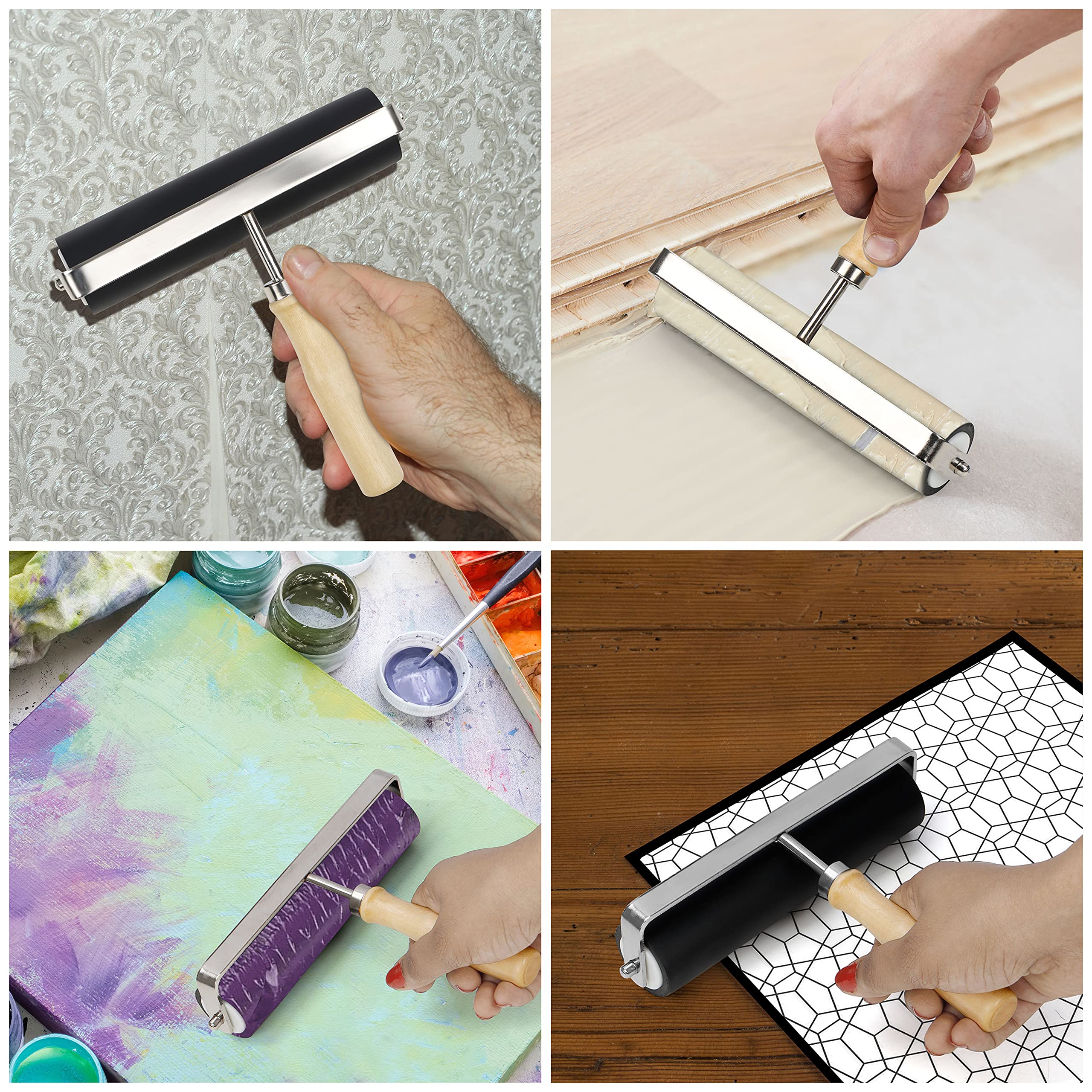 Kurtzy Stampo in Gomma Rullo con Manico in Legno da 15 cm Lino Brayer Nero Duro per Stampa