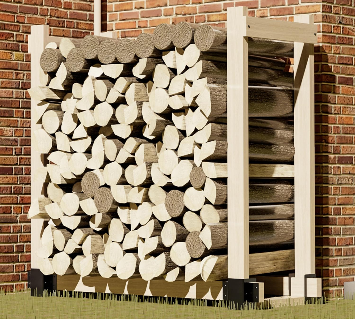 Kingson 4 Pack Heavy Duty Firewood Log Storage Rack Brackets, Adjustable Length Indoor Outdoor Fireplace Wood Holder, Rust-Proof Powder Coated Steel DIY Kit with Screws