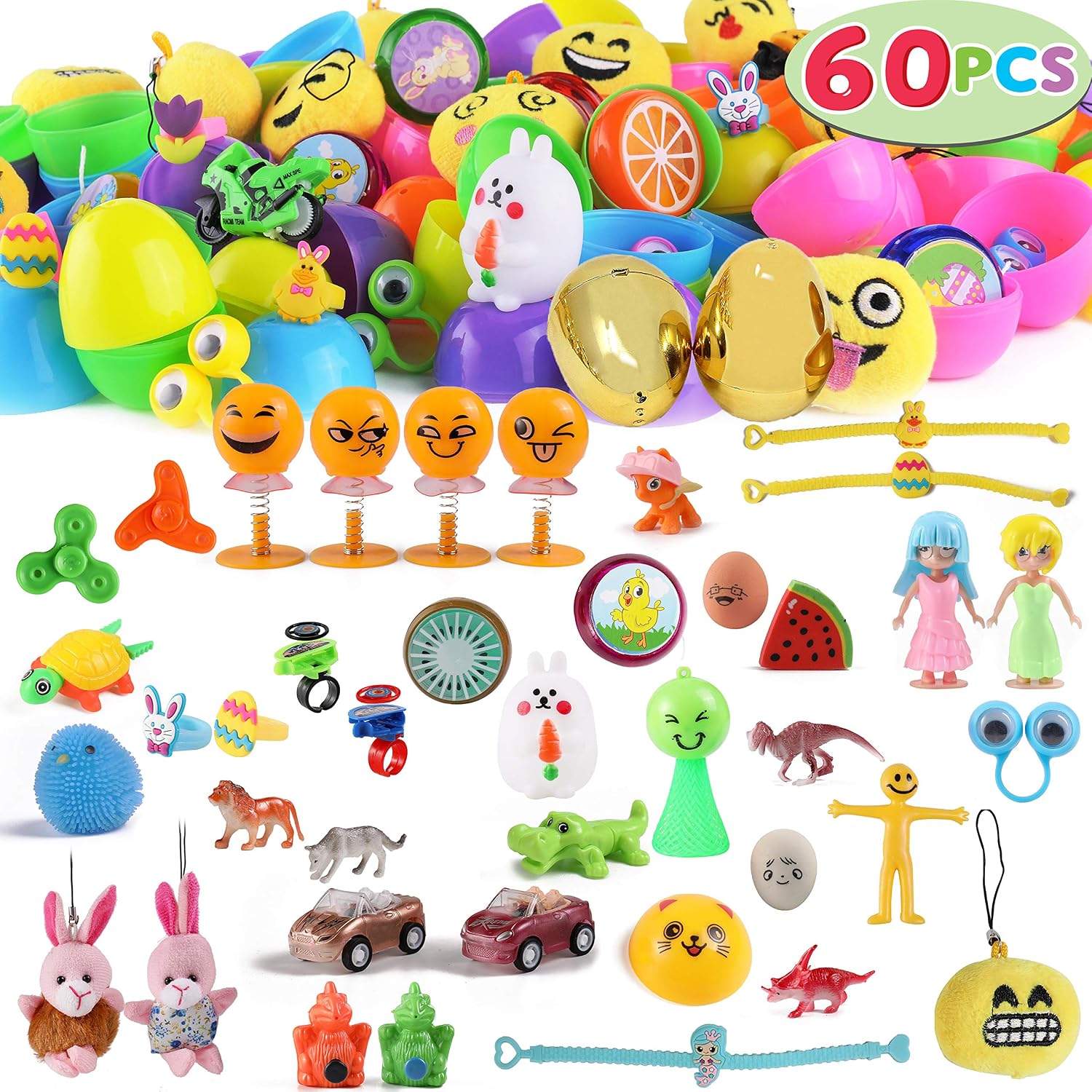 JOYIN 60 Packs Prefilled Easter Eggs with Novelty Toys, 2 3/8” 58 Colorful Easter Eggs with 2 Golden Eggs for Easter Eggs Hunt, Easter Basket Stuffers/Fillers, Classroom Prize Supplies