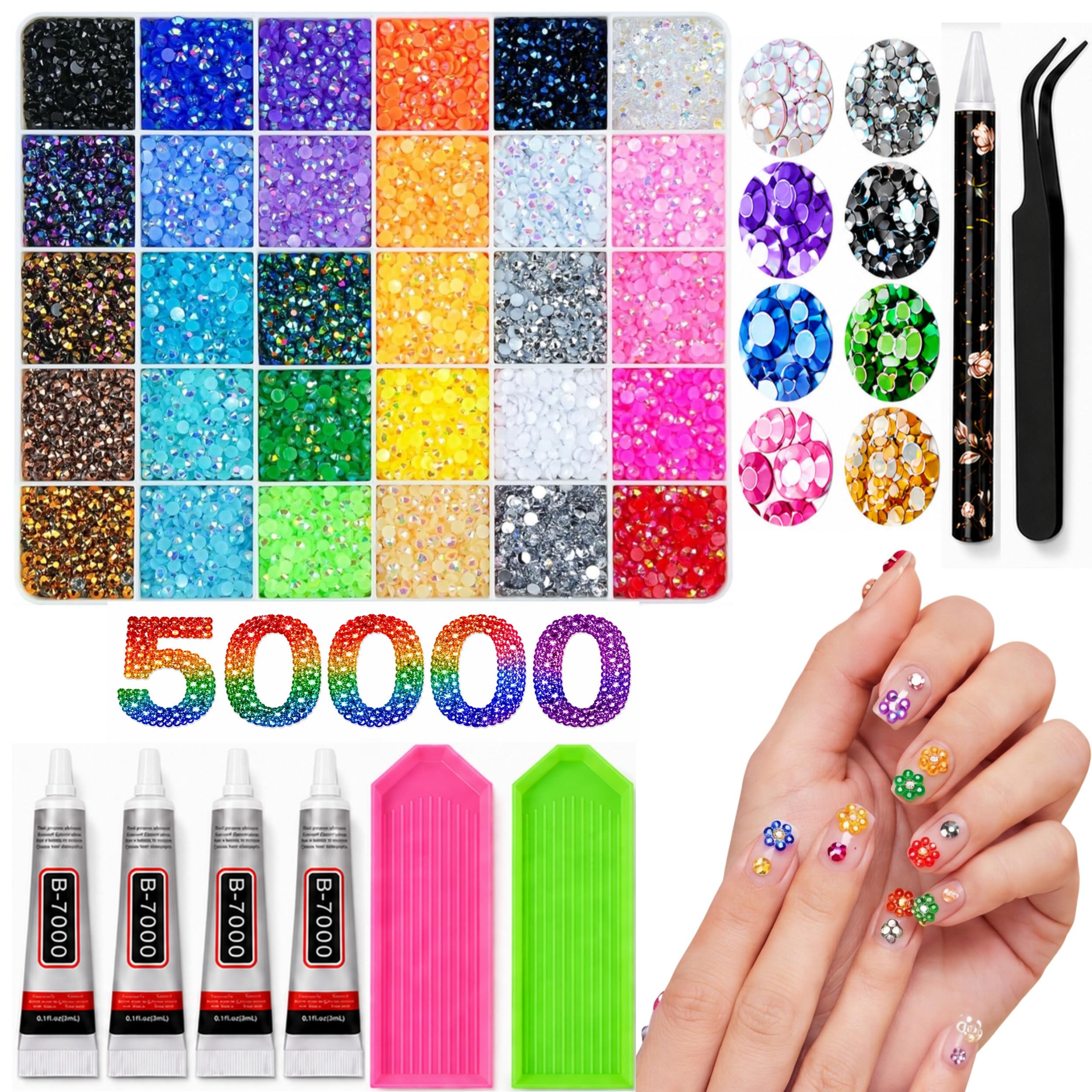50000Pcs Rhinestones Bedazzling Kit, Bedazzler Kit with Rhinestones 30 Colors 3mm Flatbac…