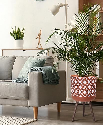 Miniatura 5 de D'vine Dev Maceta de 14 pulgadas con soporte, maceta alta de mediados de siglo con patas para plantas de interior, terracota roja cerámicablanco,