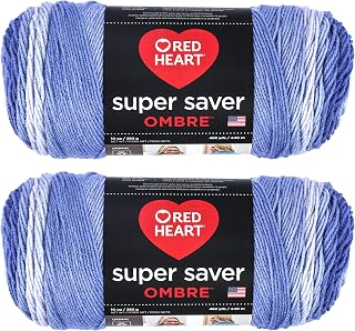Red Heart Super Saver Ombre Yarn for Crocheting, Bajablue, 2-Pack