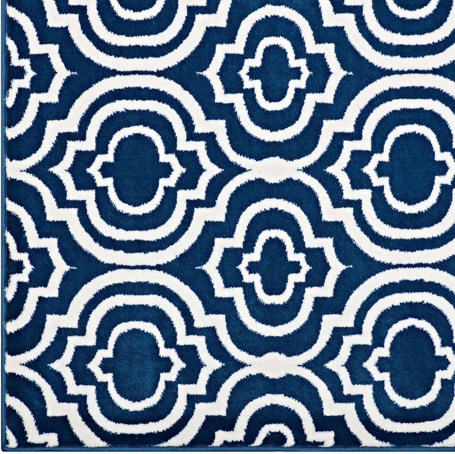 Modway Frame Transitional Moroccan Trellis 8x10 Area Rug in Moroccan Blue and Ivory