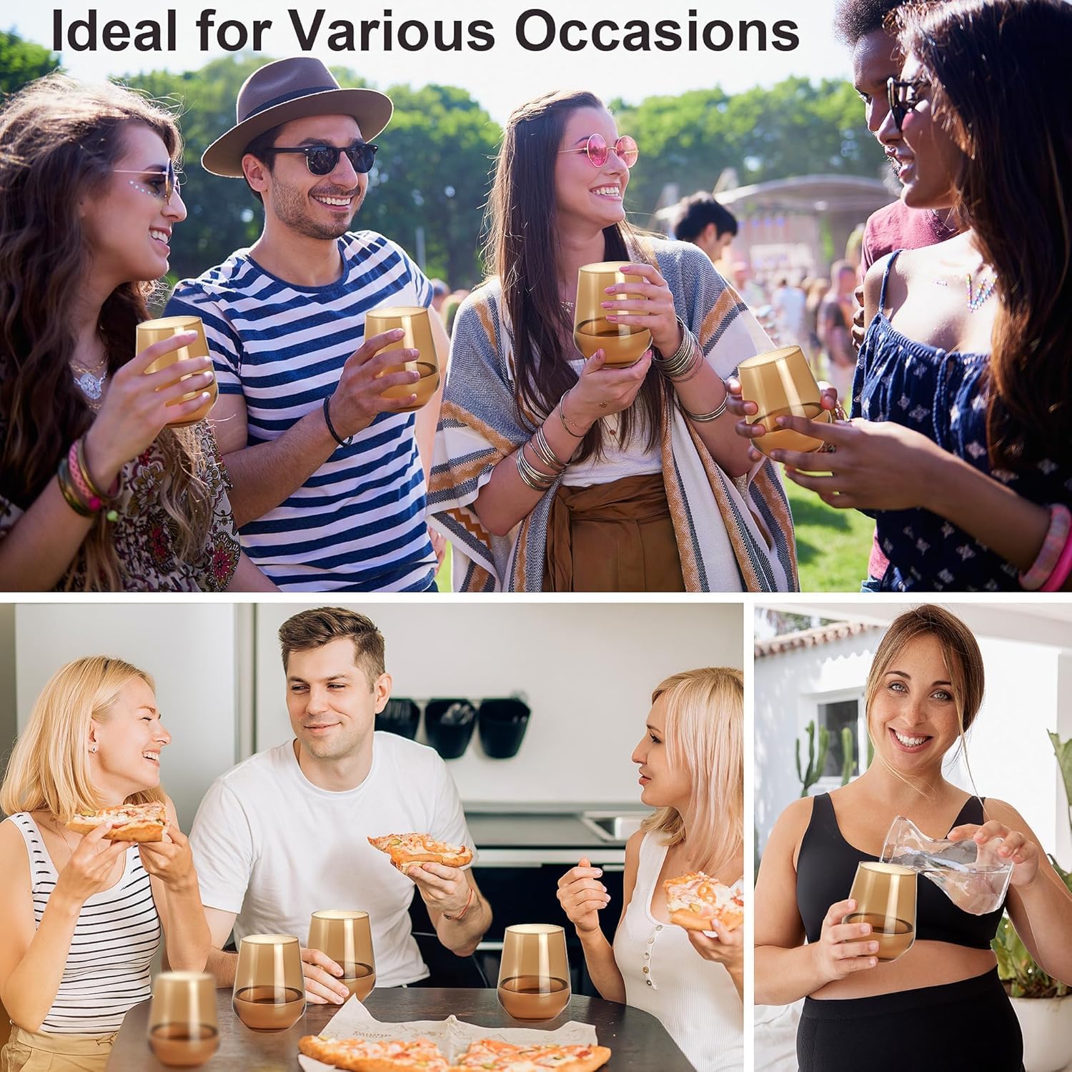 Brown Stemless Wine Glasses Set of 6, 15oz Drinking Glassware Dishwasher Safe, Wine Glass Tumblers for Red or White, Gift for Party, Holiday, Anniversary, Restaurant, Home Bar, Daily Use - Image 8