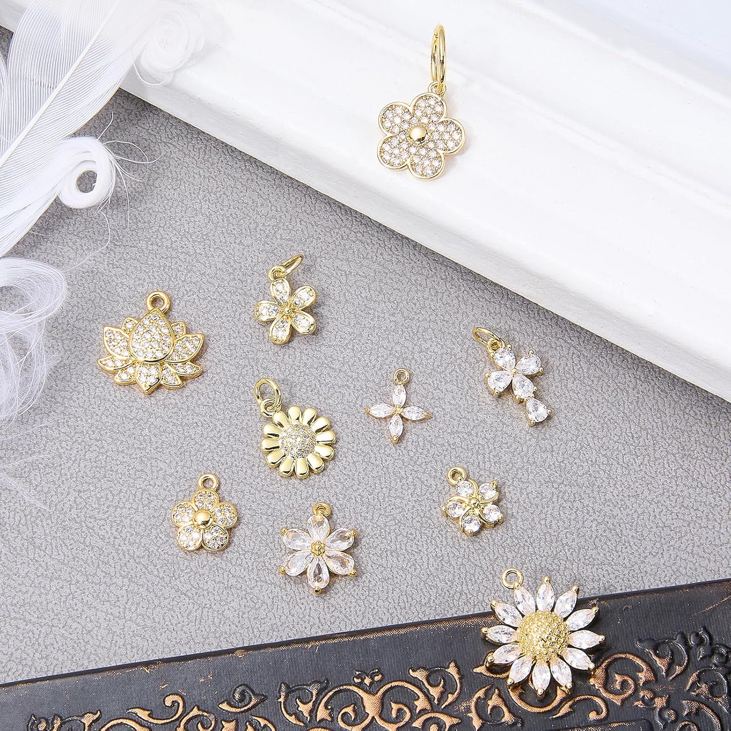 10Pcs Gold Flower Charms for Jewelry Making Floral Crystal Charms Brass Cubic Zirconia Pendant for Earring Bracelet Necklace DIY Accessories - Image 3