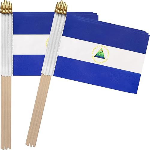 TSMD Mini banderas de mano de Nicaragua, 5 x 8 pulgadas, paquete de 12 unidades