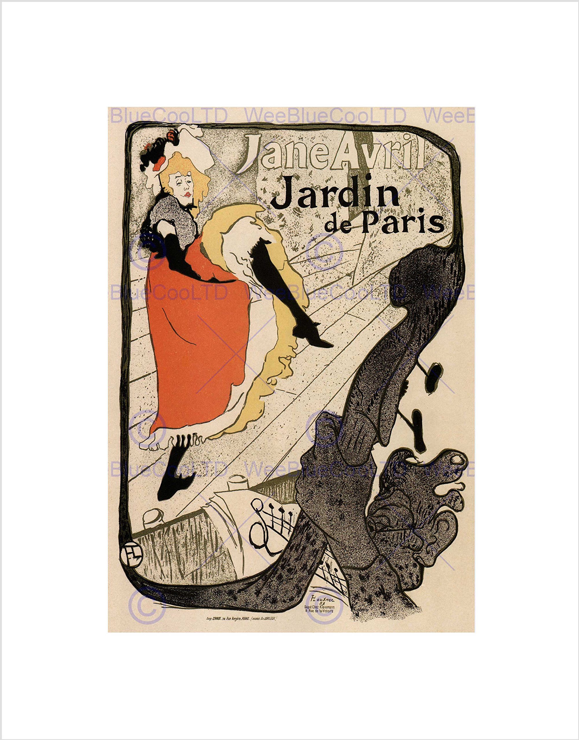 Wee Blue Coo Gardens Paris Jane Avril Toulouse- Lautrec France Vintage Wall Art Print
