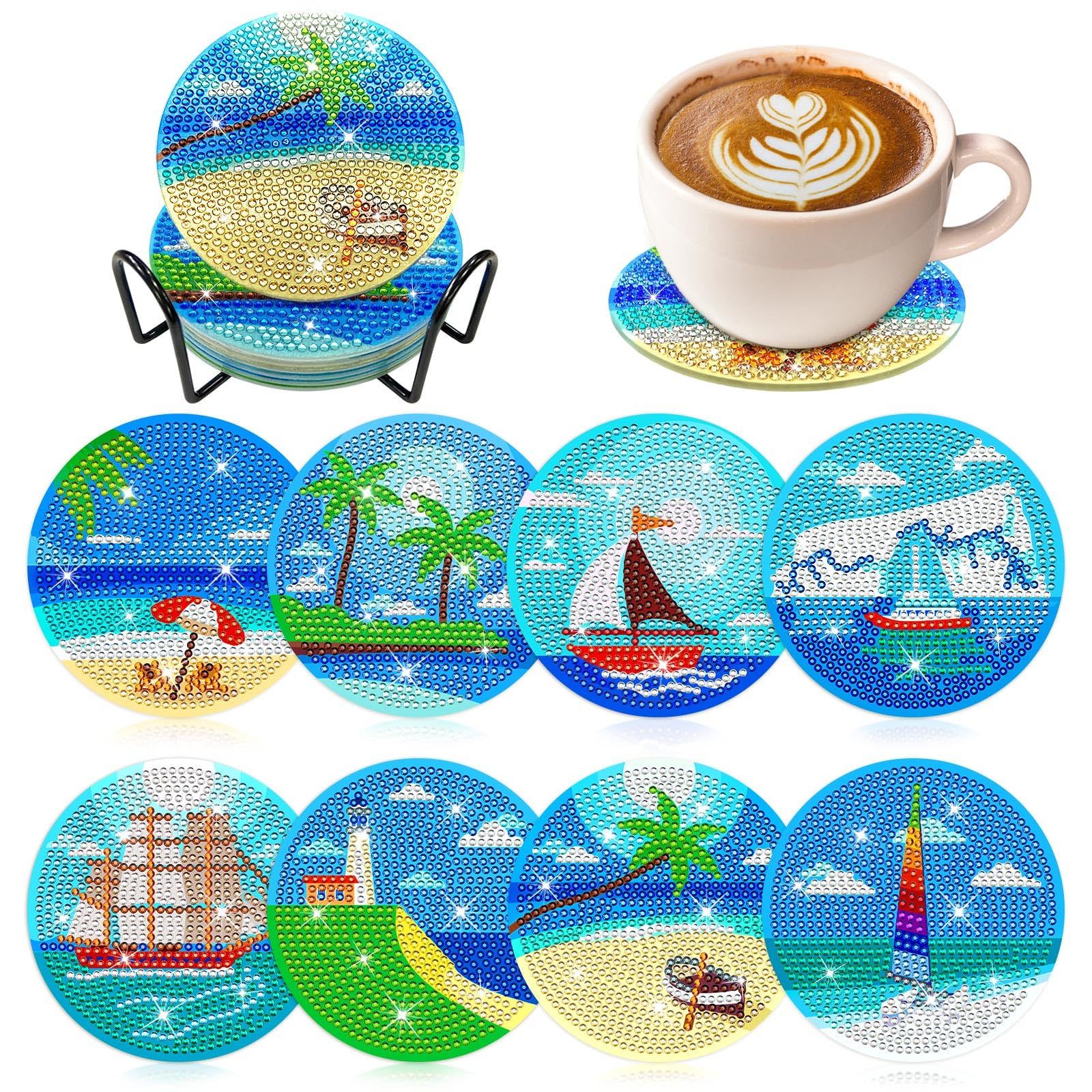 ZTOTZ Ocean Diamond Art Coasters Kit, 8Pcs DIY Crafts