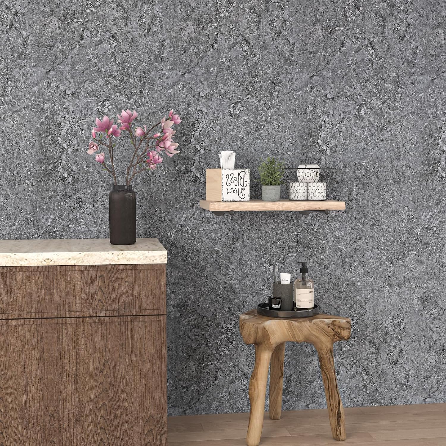 Grey Concrete Wallpaper Peel and Stick for Bedroom Removable Matte Faux Concrete Contact Paper Waterproof Industrial Cement Wallpaper 15.7"x472" Grey Vinyl Wrap for Bathroom Living Room Wall