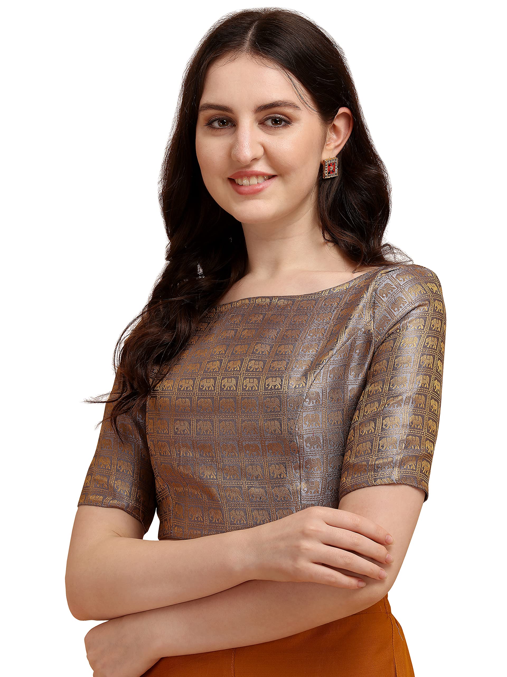 Oomph! Jacquard Grey Readymade Blouse For Women - Rbbl134Xl