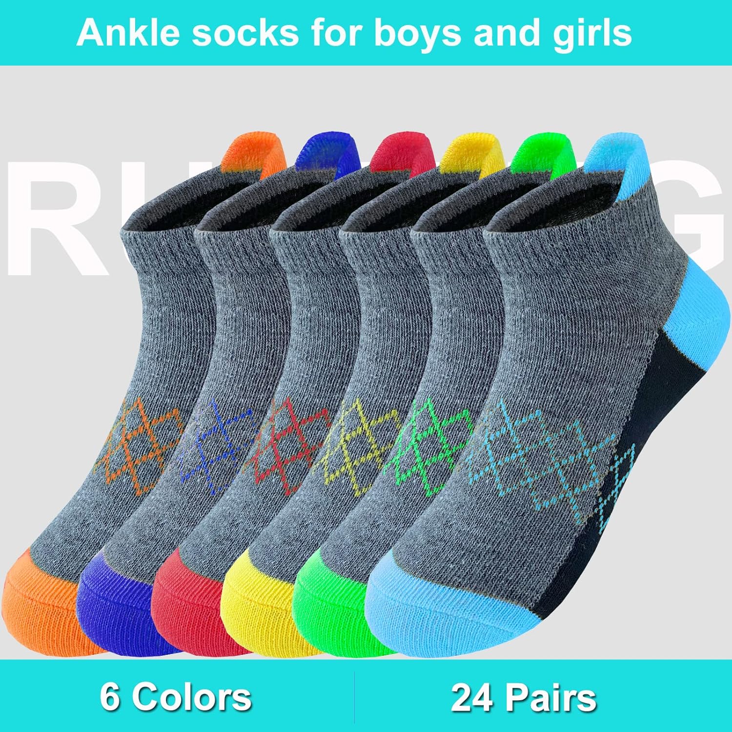 Boy Socks 24 Pairs Half Cushioned Low Cut Sock Ankle Athletic Sports Sock For Little Big Kids Age 3-14 - Image 5