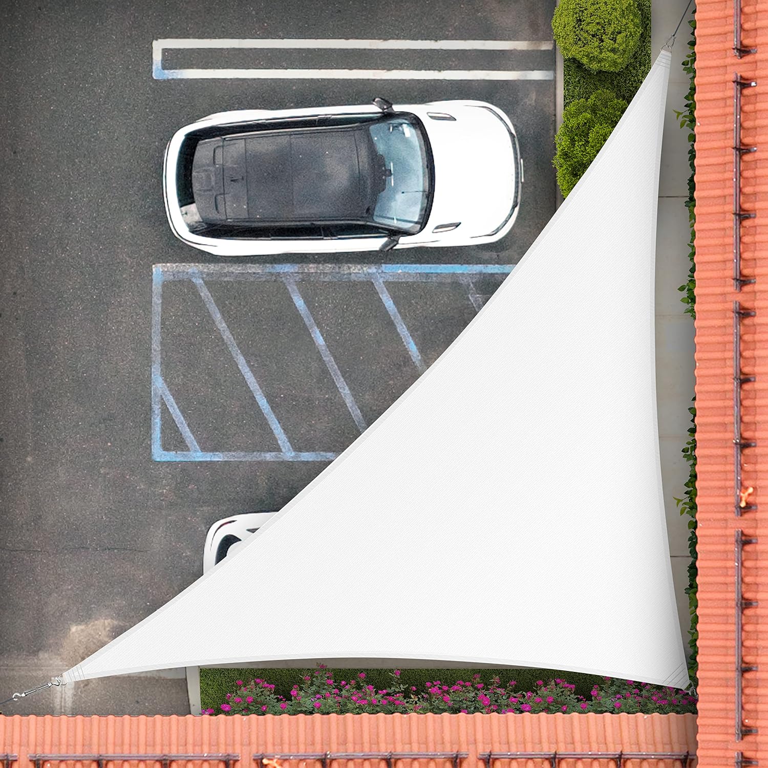 Royal Shade Right Triangle 12' x 24' x 26.8' White Custom Size Order to Make Sun Shade Sail RS-SLT Canopy Mesh UV Block Triangle - Commercial Standard Heavy Duty - 200GSM - 3 Years Warranty