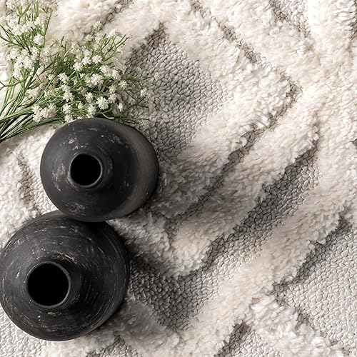 Miniatura 7 de nuLOOM Akia Lattice - Alfombra de área con borlas altasbajas, 3 x 5 pies, color beige