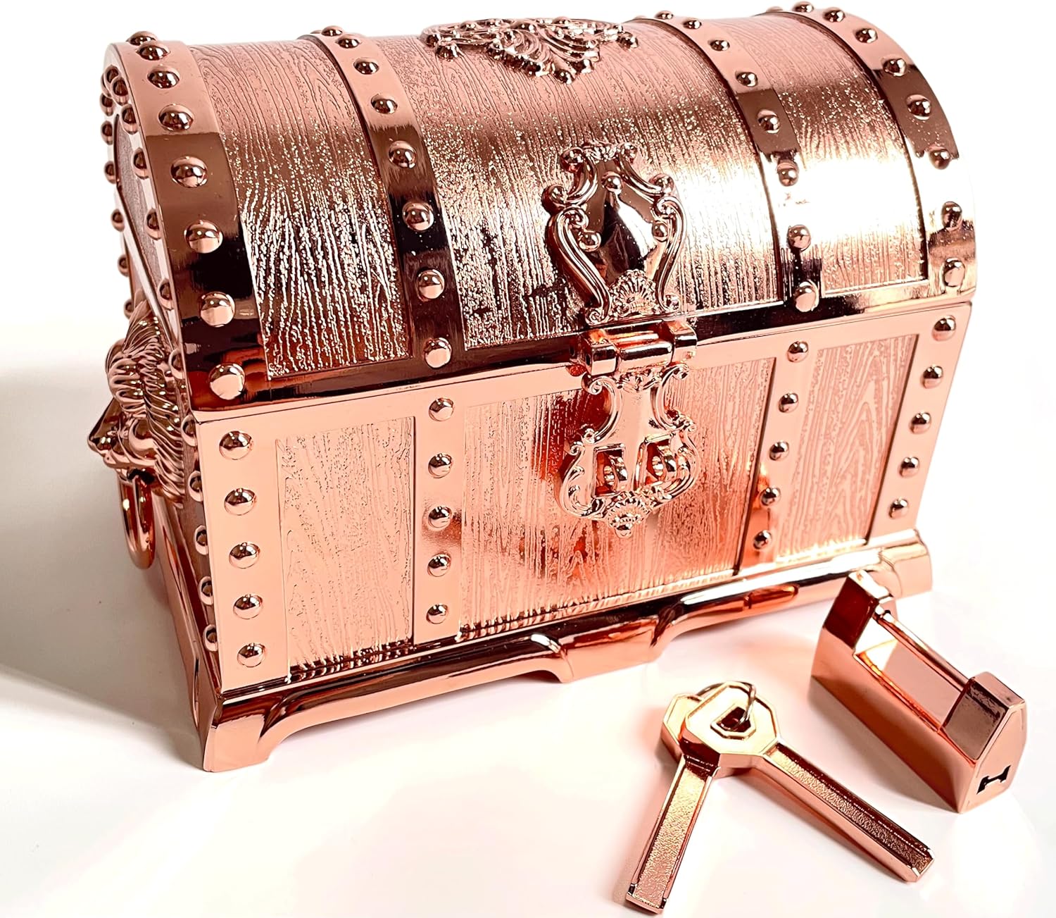 Large Double-layer Retro Metal Jewelry Chest, Pirate-style Lion Head Relief Treasure Box With Lock Women's Jewelry Storage (Oil Painting White Golden)