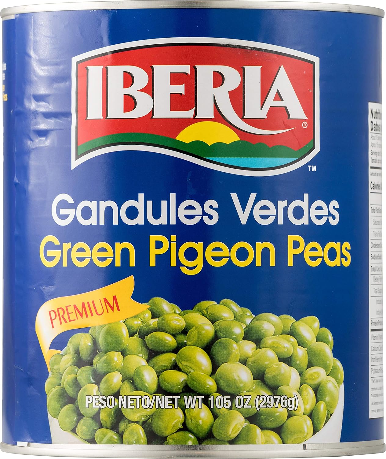 Iberia Green Pigeon Peas 105 oz - Authentic Caribbean Staple for Arroz con Gandules, High Fiber, Gluten-Free Bulk Can