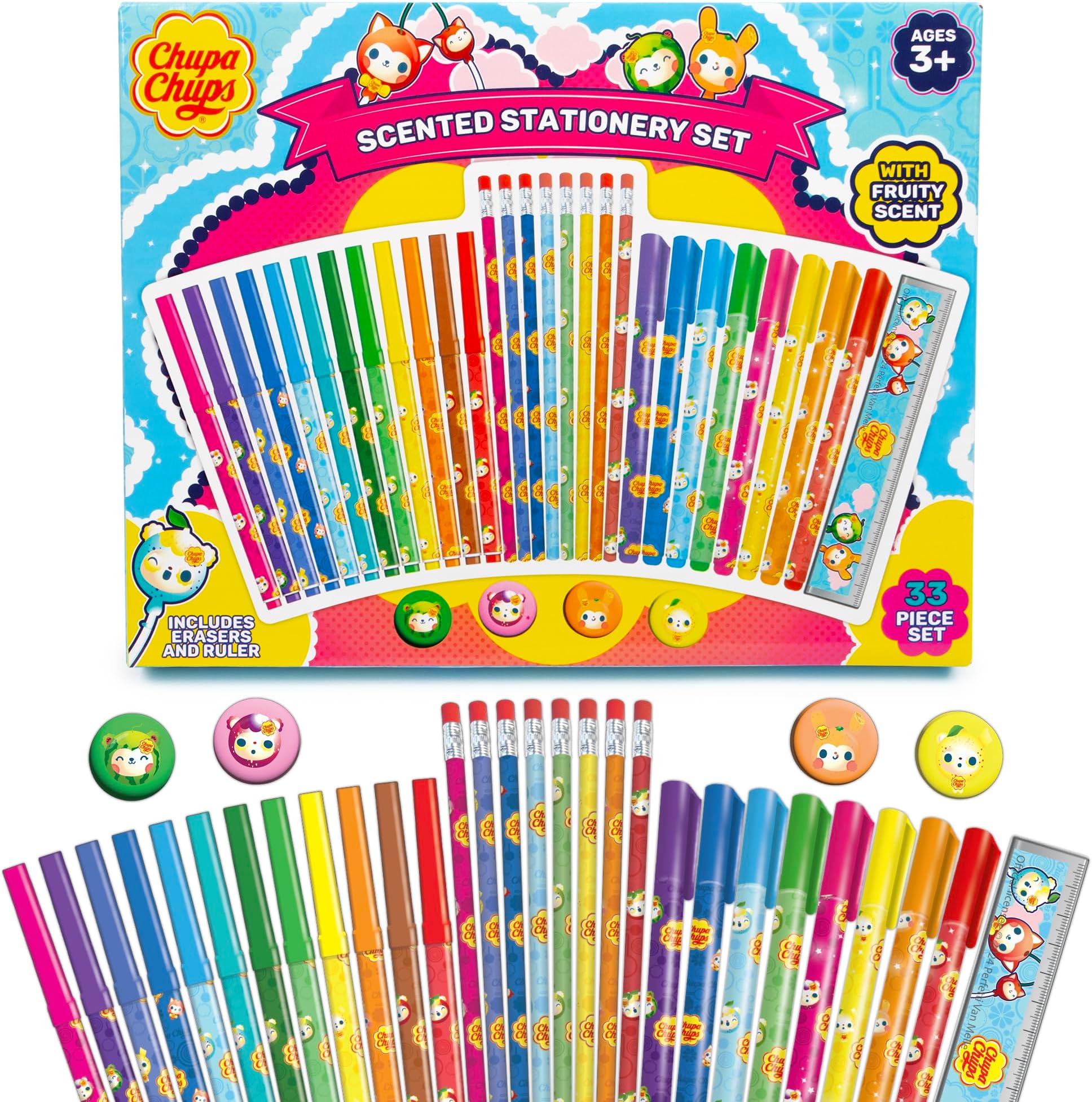 Abeec Chupa Chups Scented Stationery Set | Scented Pens, Gel Pens, Pencils & More | Back To School Set | School Supplies For Girls