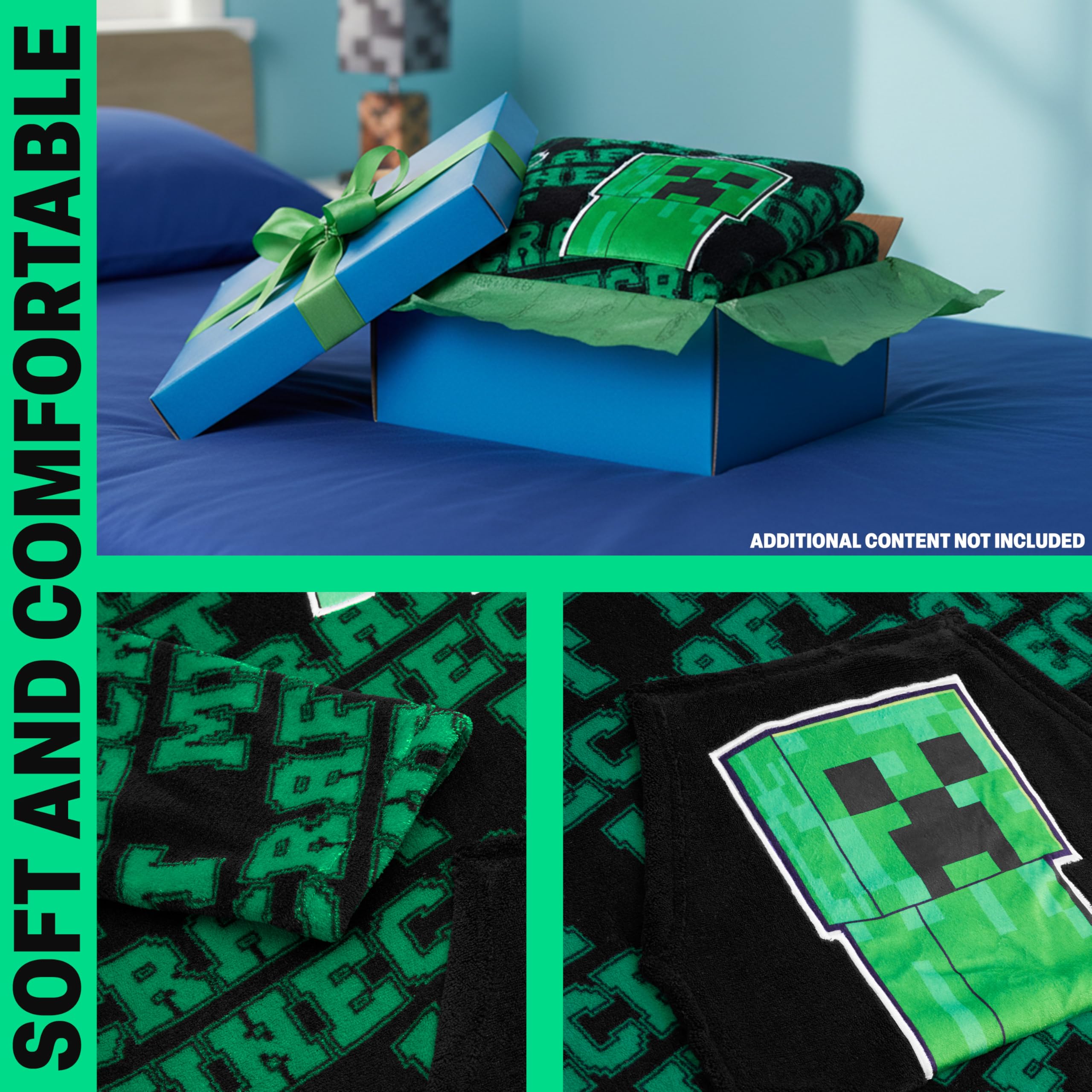 Minecraft Koc z kapturem, dla chłopców, nastolatków, Creeper, koc do noszenia, odzież wypoczynkowa, ponadwymiarowe ponczo polarowe, prezenty dla graczy dla chłopców, Zielony/Czarny, One Size