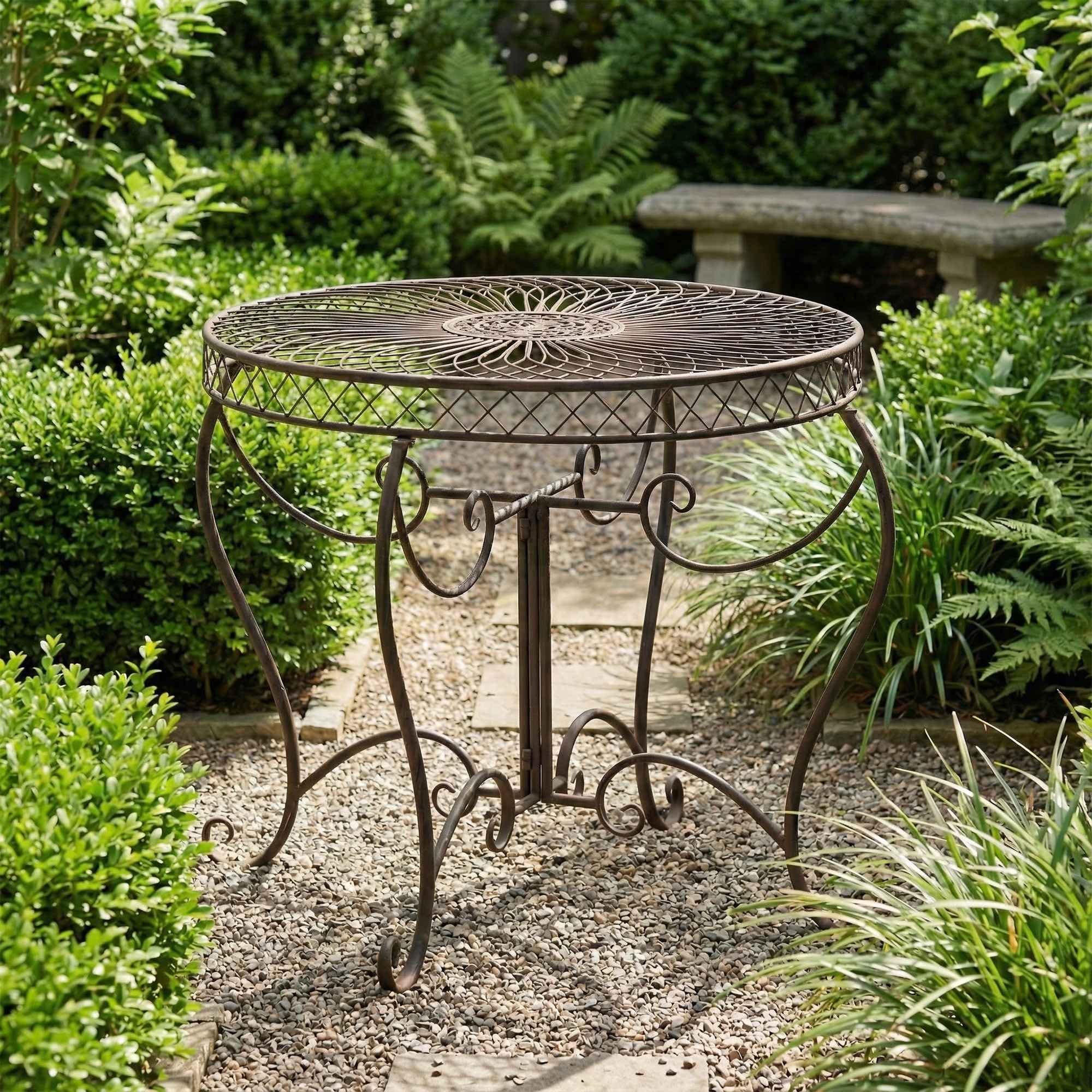 CLP Mesa de Jardin Redonda Estilo modernista Sheela, Mesa de Hierro con Recubrimiento en Polvo, Resistente a la Intemperie para Balcon, Color:Bronce
