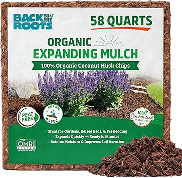 Back to the Roots 100% Organic Mulch, 58 Quart 2 Cubic ft, Expanding Coconut Husk Block for Gardening