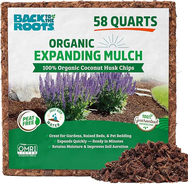 Back to The Roots 100% Organic Expanding Coconut Husk Chip Mulch Block for Gardening, 10lb