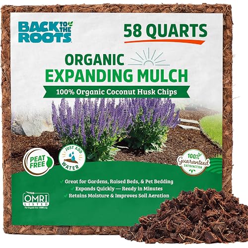 Back to the Roots 100% Organic Mulch, 58 Quart, Expanding Coconut Husk Block for Gardening