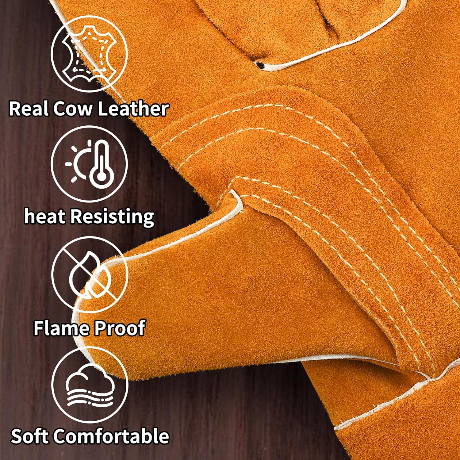 16 Inch Leather Welding Gloves Fire Heat Resistant for Men & Women in Mig Tig Stick Welding or Wood Stove, X-Large - Image 6