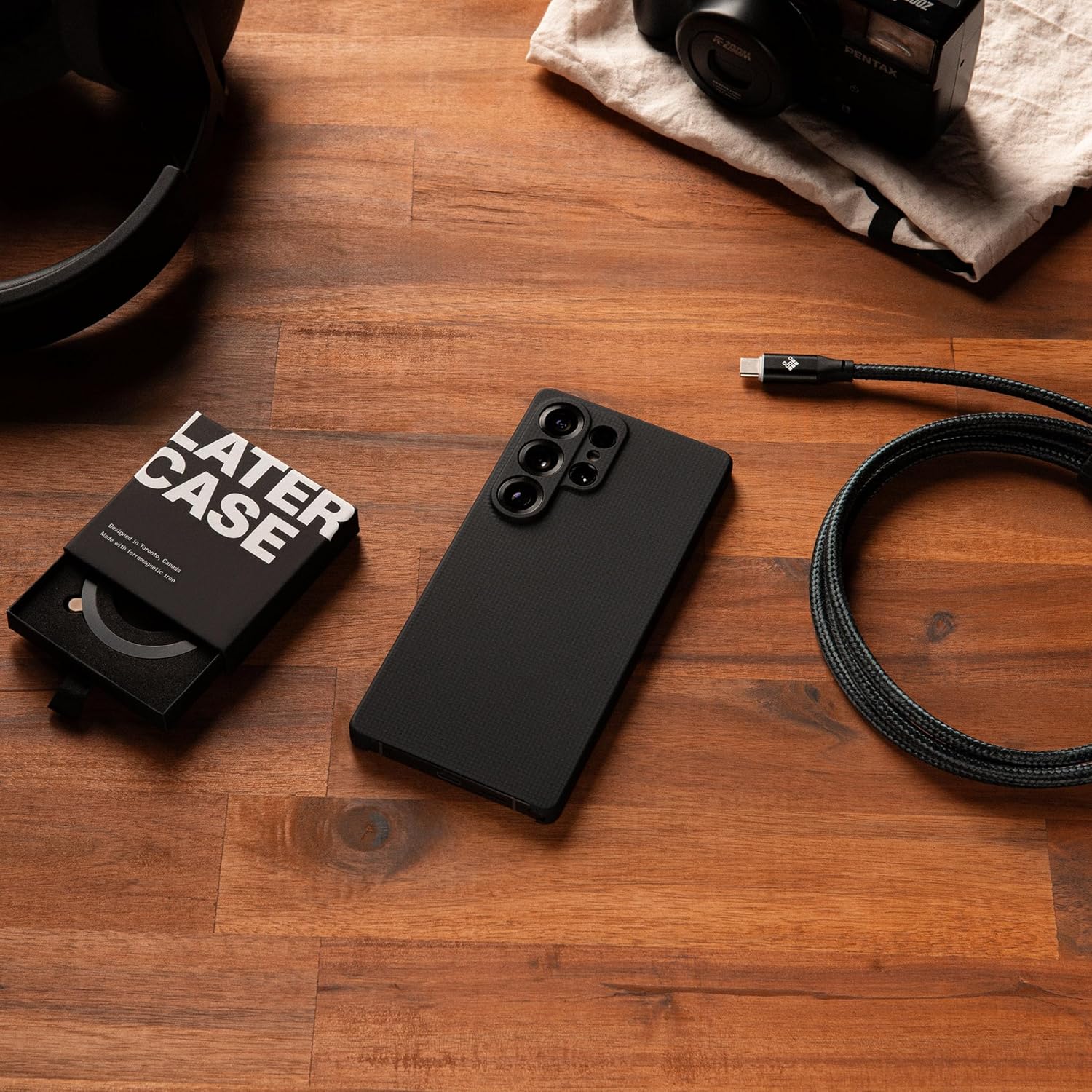 Latercase | Compatible with Galaxy S25 Ultra | Midnight | Durable Galaxy S25 Ultra Phone Case | 0.6mm Thin Aramid Fiber, 10 Grams, Precision Lasercut, Full Camera Protection, Nonslip Matte Finish