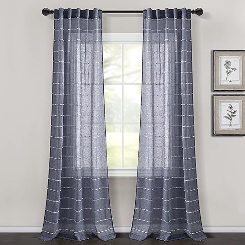 Lush Decor Farmhouse - Par de paneles de cortinas traslúcidas con textura y pestaña trasera y bolsillo para barra, 38 pulgadas de ancho x 84