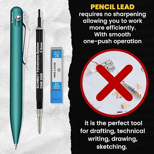 Miniatura 5 de BASTION Lápiz mecánico de alta calidad, profesional y ligero, lápiz de espuma de mar de aluminio de punta media para regalo de cumpleaños, dibujo y